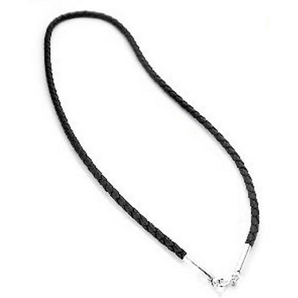 Sterling Silver Black Leather Cord Chain Necklace 30"